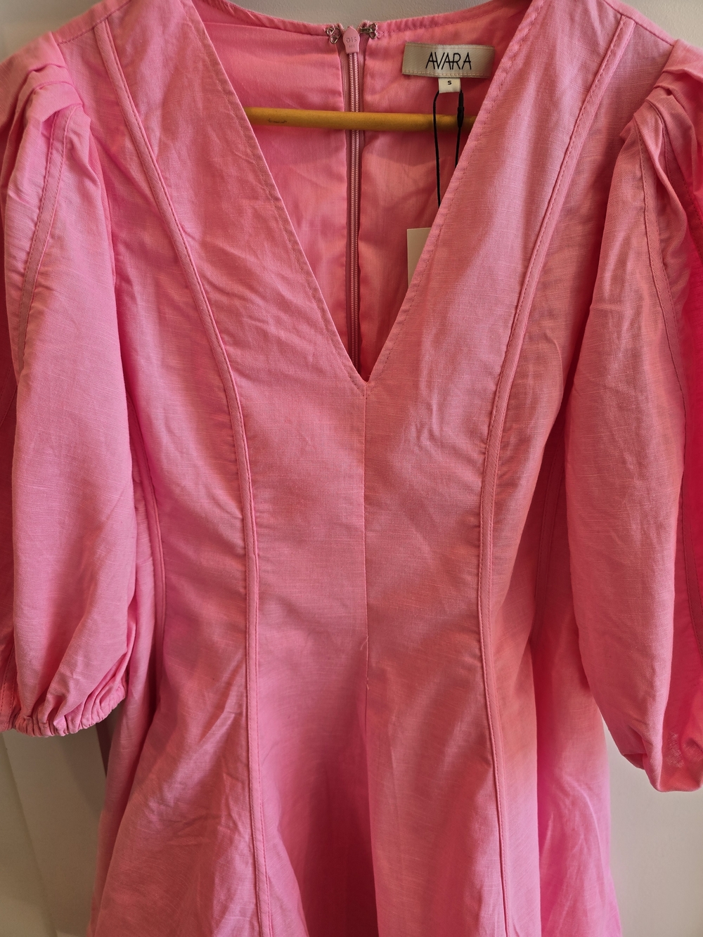 Avara Pink Channing  Puff-Sleeve V-Neck Mini Dress, Size Small NWT - Picture 6 of 12